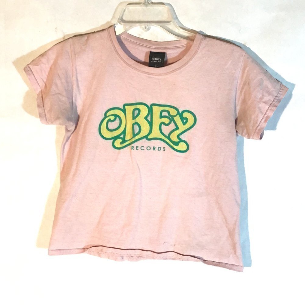 Vintage Obey Pink XS Women Short Sleeve Tee T Shirt